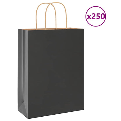 Paper Bags 250 pcs with Handles Black 26x12x35 cm