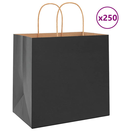 Paper Bags 250 pcs with Handles Black 26x17x25 cm
