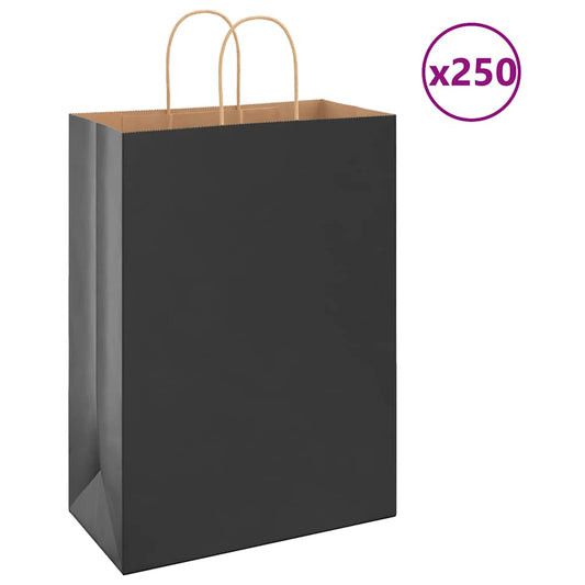 Paper Bags 250 pcs with Handles Black 32x17x44 cm