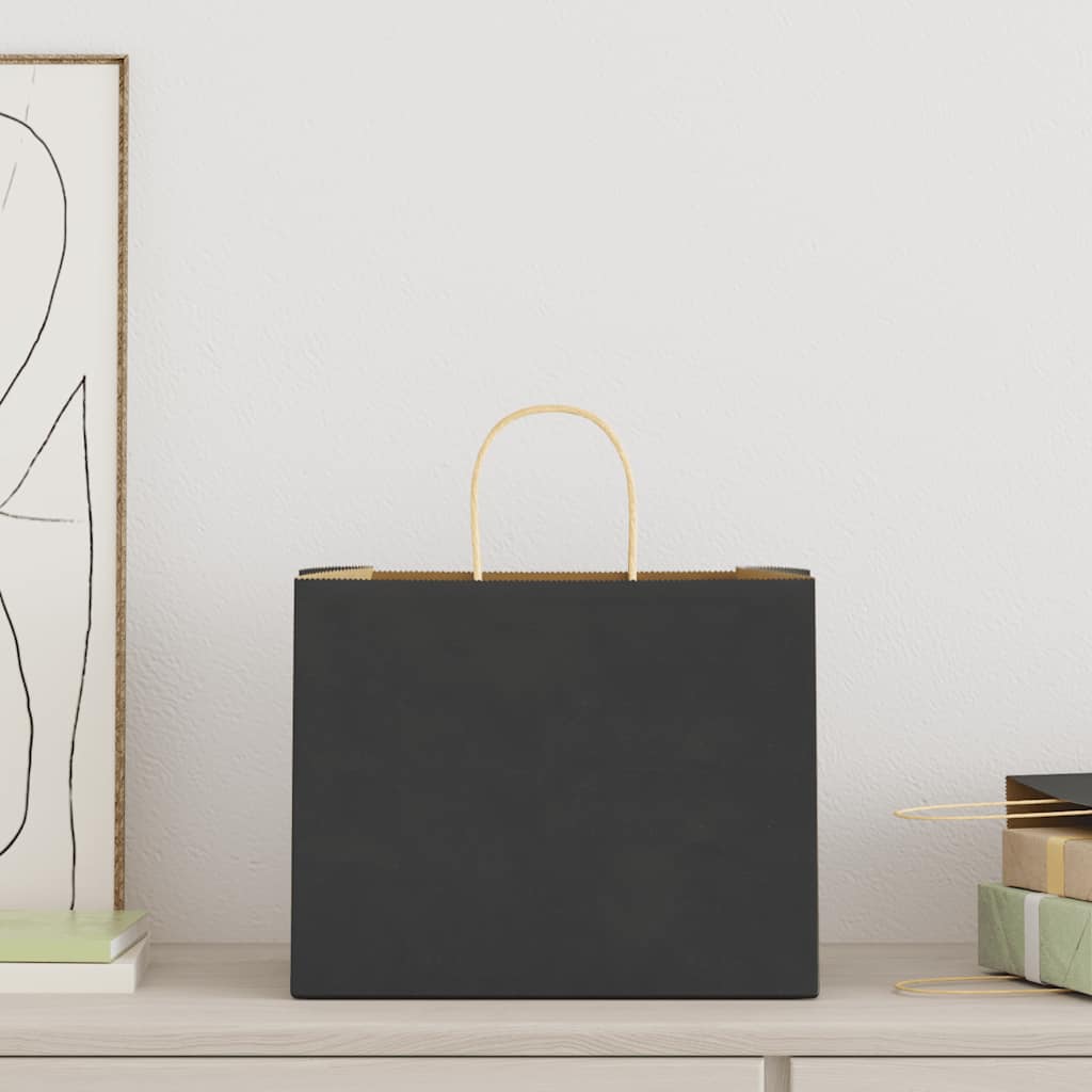 Paper Bags 250 pcs with Handles Black 32x22x24 cm