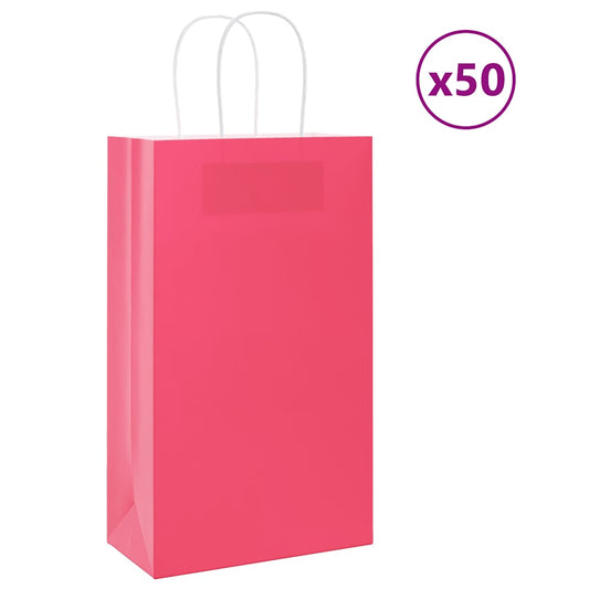 Paper Bags 50 pcs with Handles Pink 21x11x36 cm