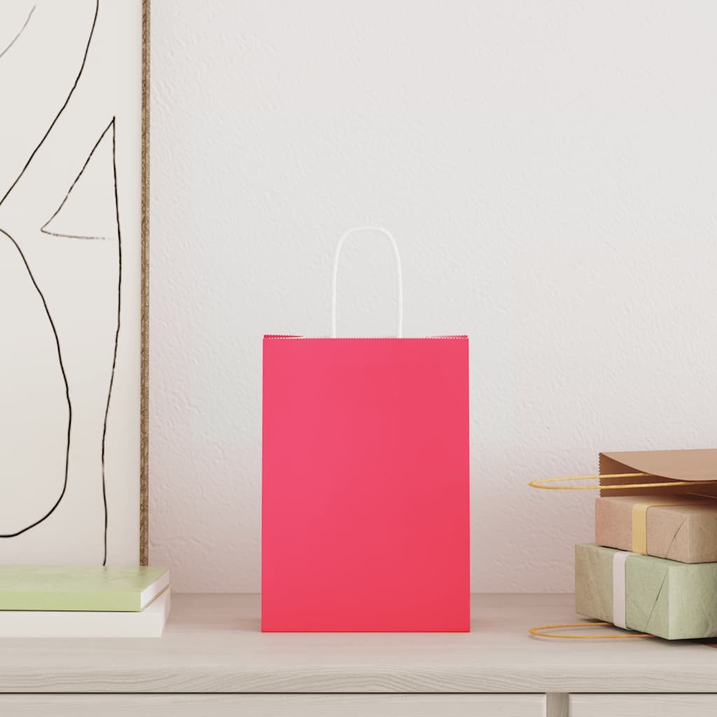 Paper Bags 250 pcs with Handles Pink 15x8x21 cm