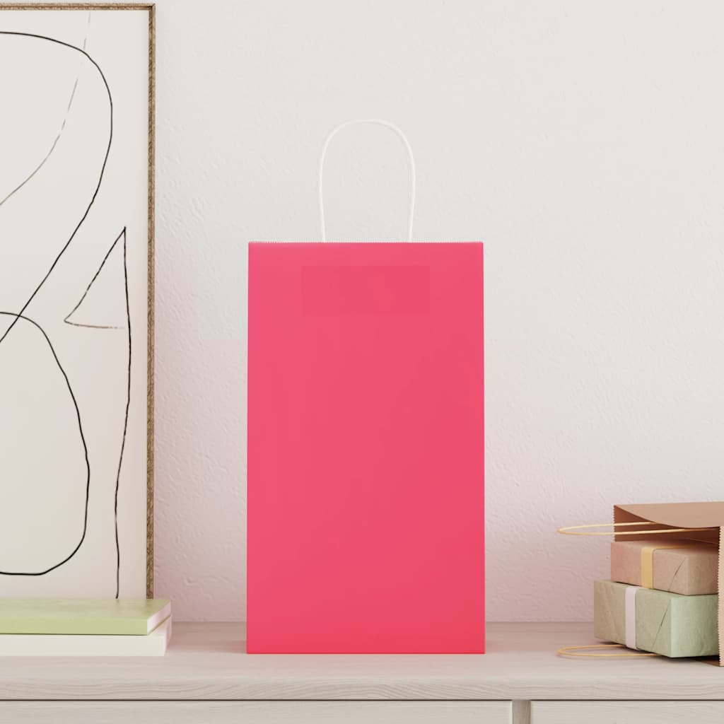 Paper Bags 250 pcs with Handles Pink 21x11x36 cm