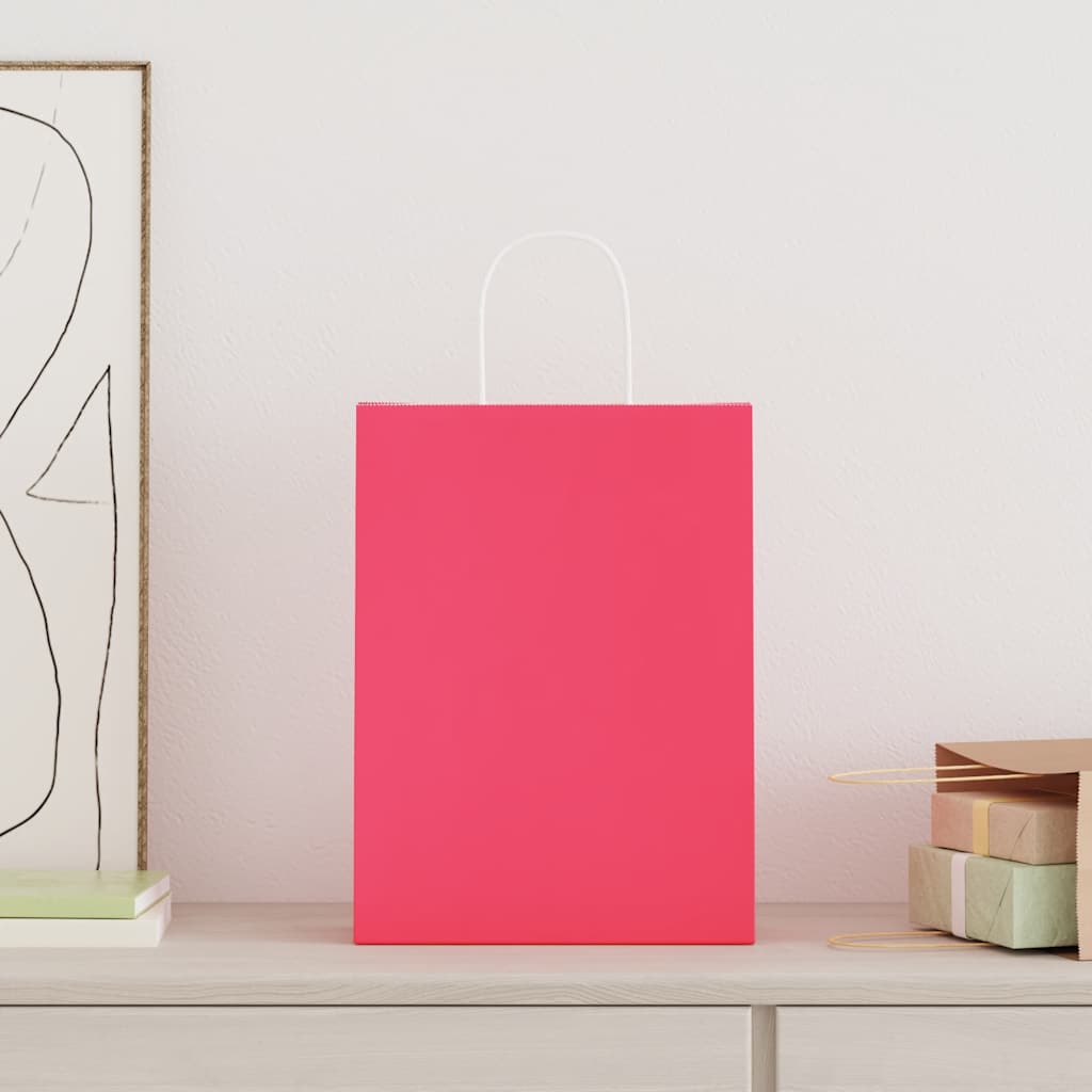 Paper Bags 250 pcs with Handles Pink 26x12x35 cm