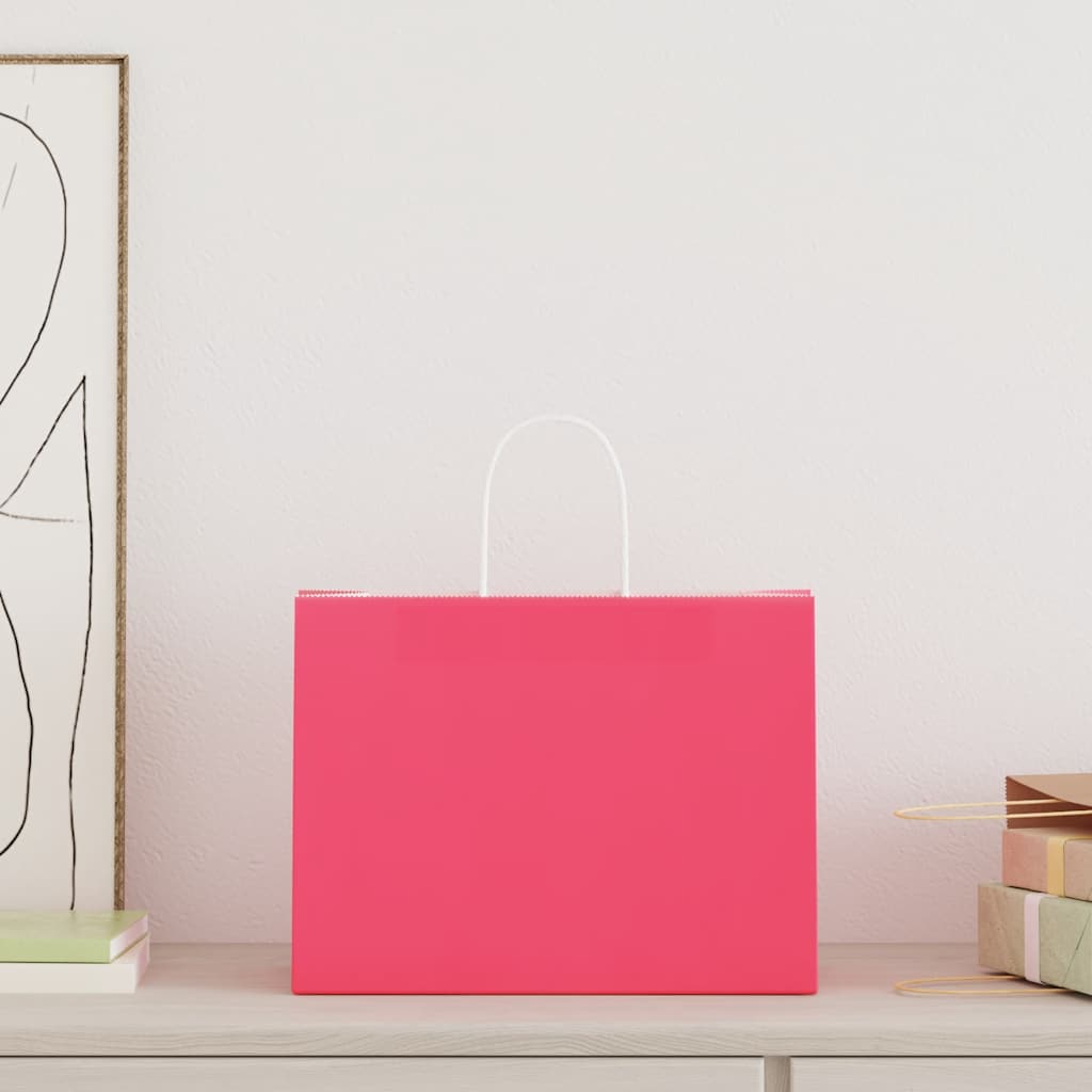 Paper Bags 250 pcs with Handles Pink 32x17x25 cm