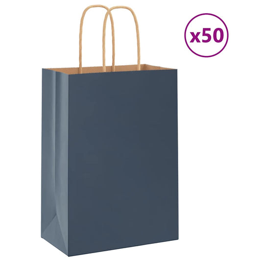 Paper Bags 50 pcs with Handles Blue 15x8x21 cm