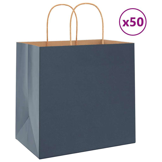 Paper Bags 50 pcs with Handles Blue 26x17x25 cm