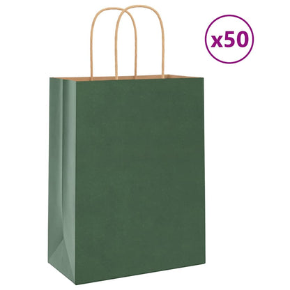 Paper Bags 50 pcs with Handles Green 21x11x28 cm