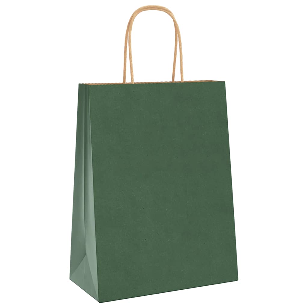 Paper Bags 50 pcs with Handles Green 21x11x28 cm