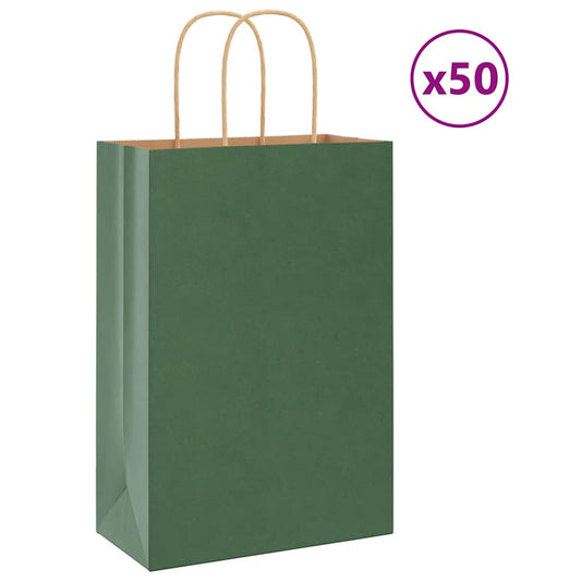 Paper Bags 50 pcs with Handles Green 21x11x31 cm