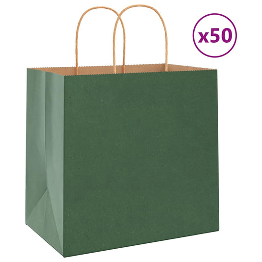 Paper Bags 50 pcs with Handles Green 26x17x25 cm