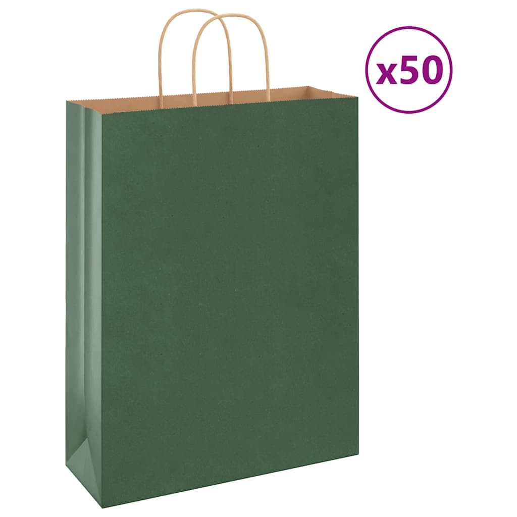Paper Bags 50 pcs with Handles Green 32x12x42 cm