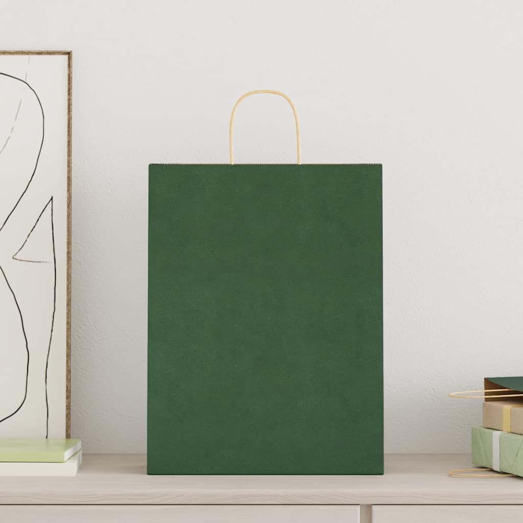 Paper Bags 50 pcs with Handles Green 32x12x42 cm