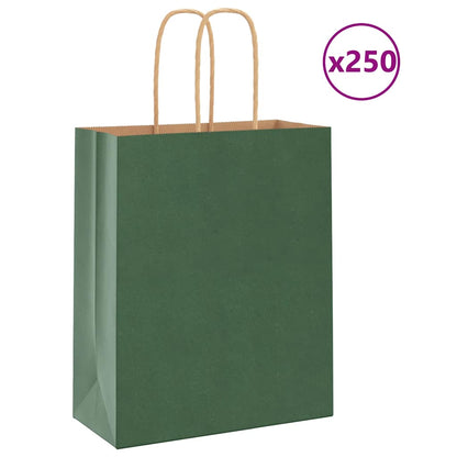 Paper Bags 250 pcs with Handles Green 18x8x22 cm