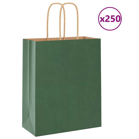Paper Bags 250 pcs with Handles Green 18x8x22 cm