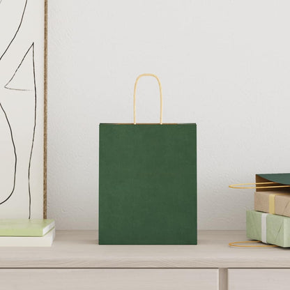 Paper Bags 250 pcs with Handles Green 18x8x22 cm