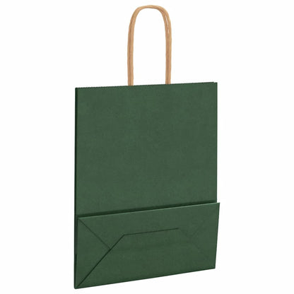 Paper Bags 250 pcs with Handles Green 18x8x22 cm
