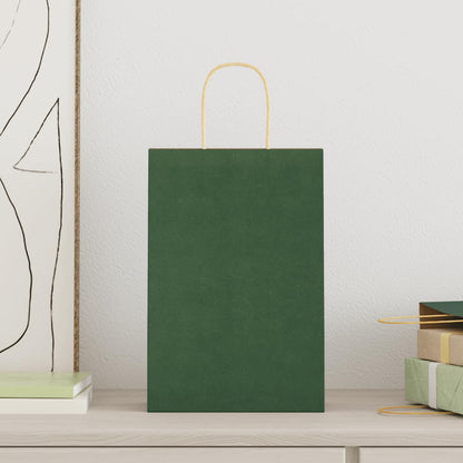 Paper Bags 250 pcs with Handles Green 21x11x31 cm