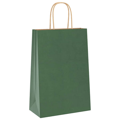 Paper Bags 250 pcs with Handles Green 21x11x31 cm