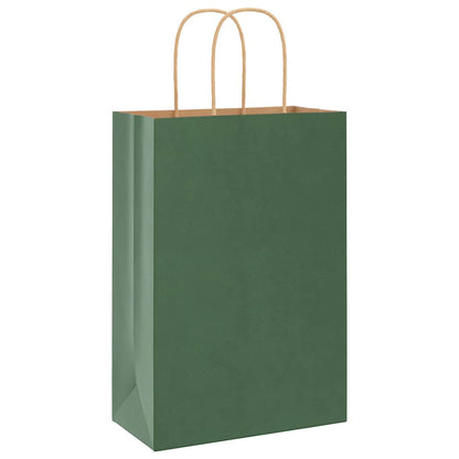 Paper Bags 250 pcs with Handles Green 21x11x31 cm