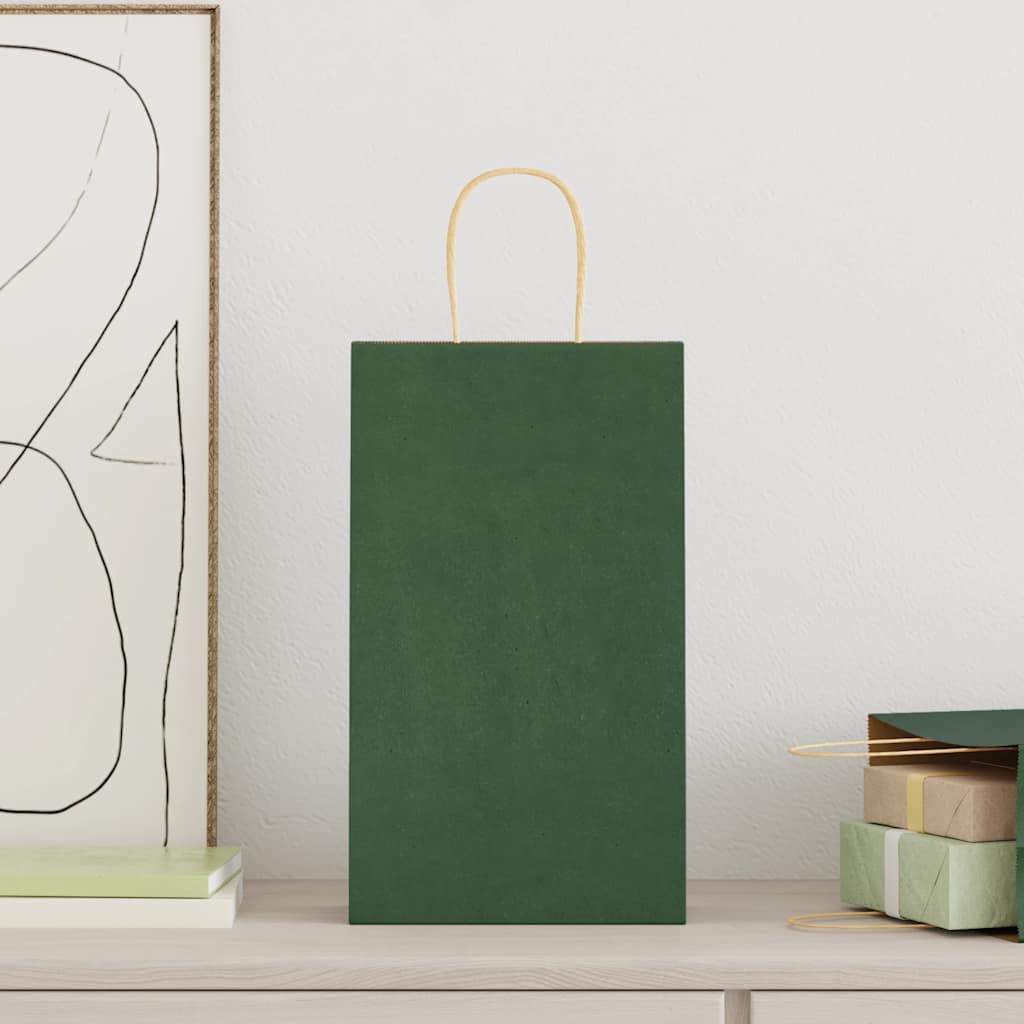 Paper Bags 250 pcs with Handles Green 21x11x36 cm