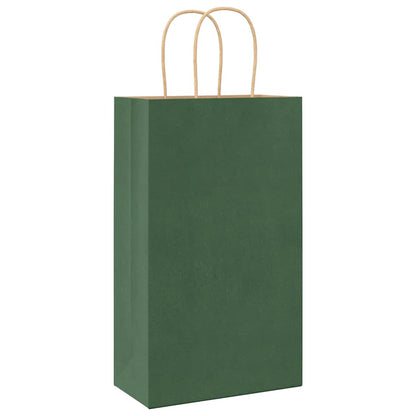 Paper Bags 250 pcs with Handles Green 21x11x36 cm