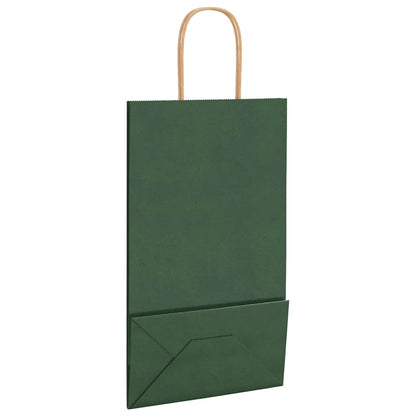 Paper Bags 250 pcs with Handles Green 21x11x36 cm