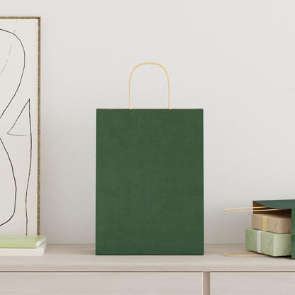 Paper Bags 250 pcs with Handles Green 26x12x35 cm