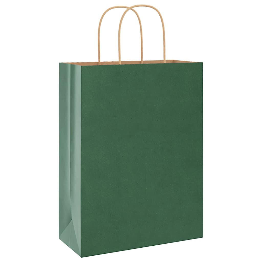 Paper Bags 250 pcs with Handles Green 26x12x35 cm
