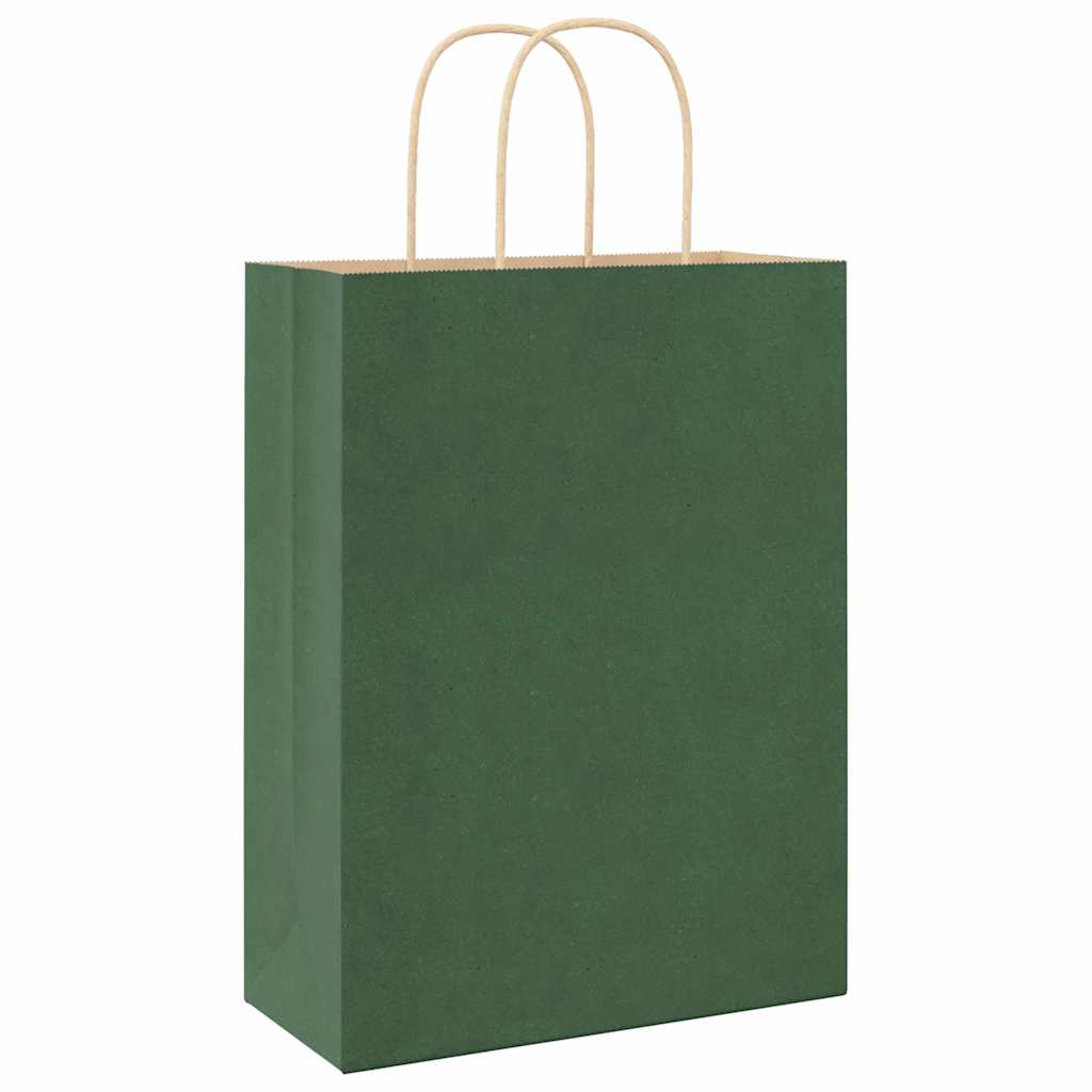 Paper Bags 250 pcs with Handles Green 26x12x35 cm