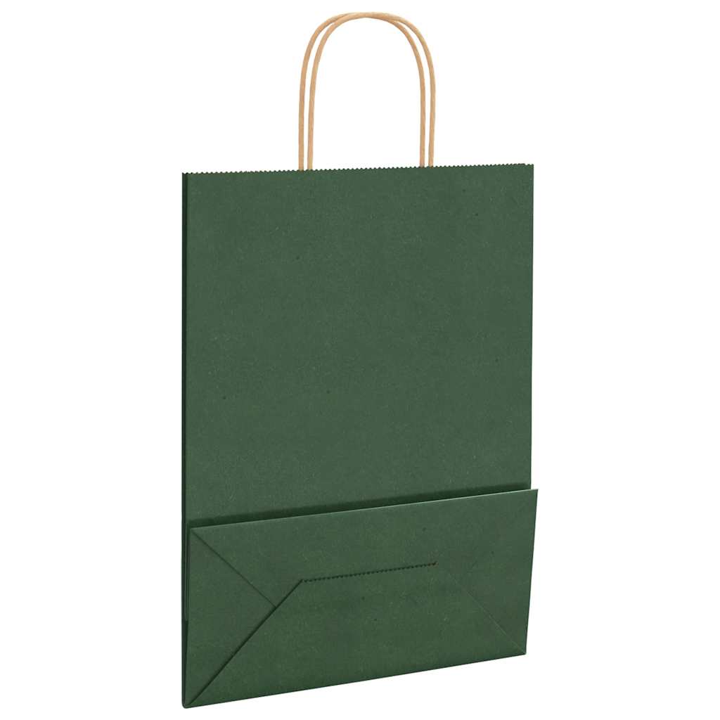 Paper Bags 250 pcs with Handles Green 26x12x35 cm
