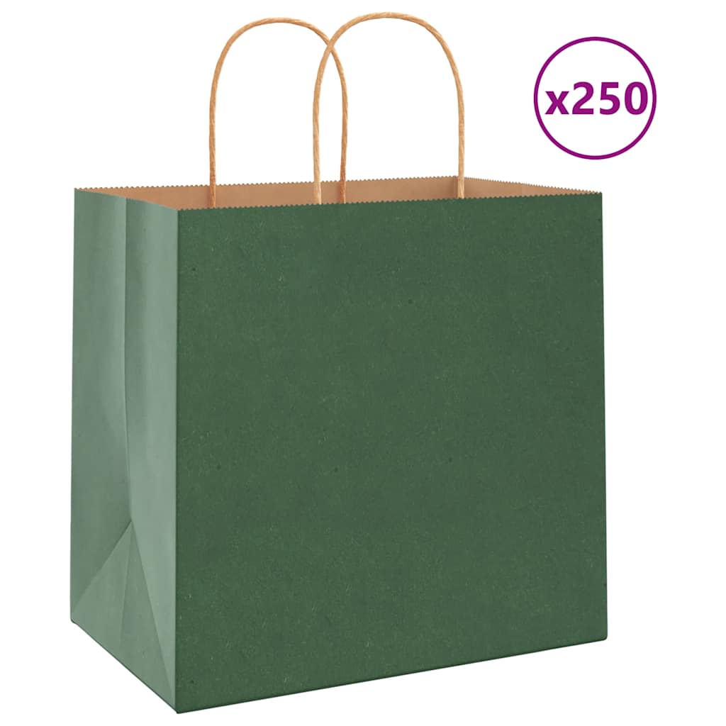 Paper Bags 250 pcs with Handles Green 26x17x25 cm