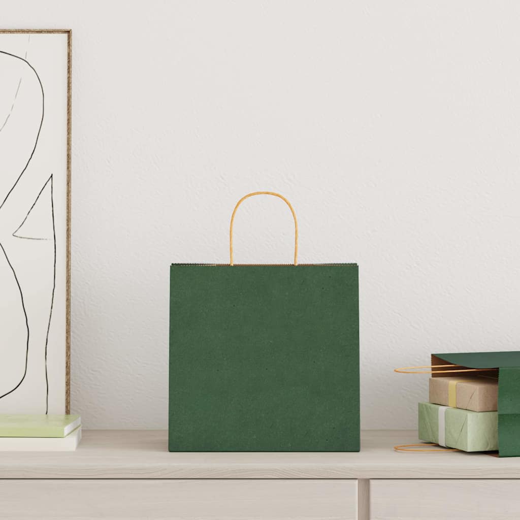 Paper Bags 250 pcs with Handles Green 26x17x25 cm