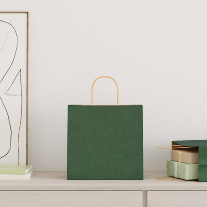 Paper Bags 250 pcs with Handles Green 26x17x25 cm