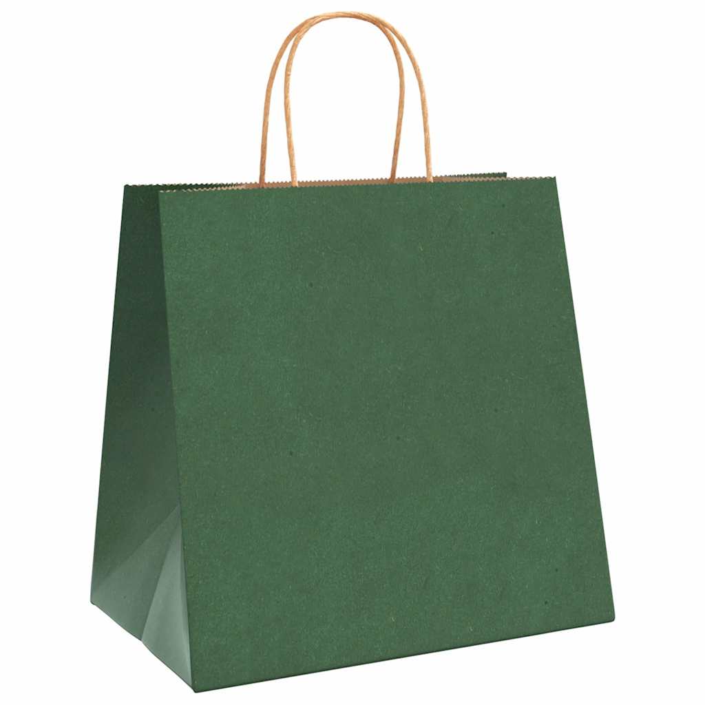 Paper Bags 250 pcs with Handles Green 26x17x25 cm