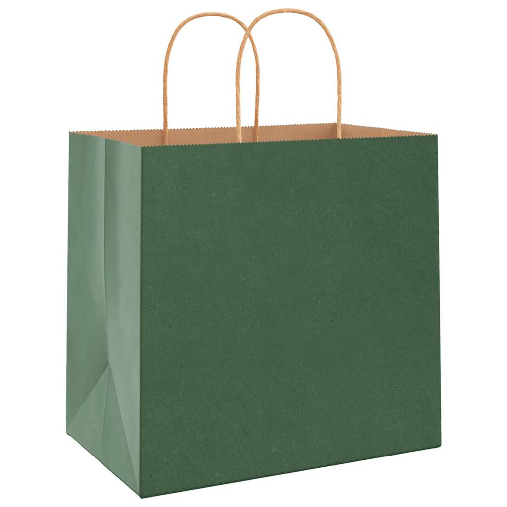 Paper Bags 250 pcs with Handles Green 26x17x25 cm
