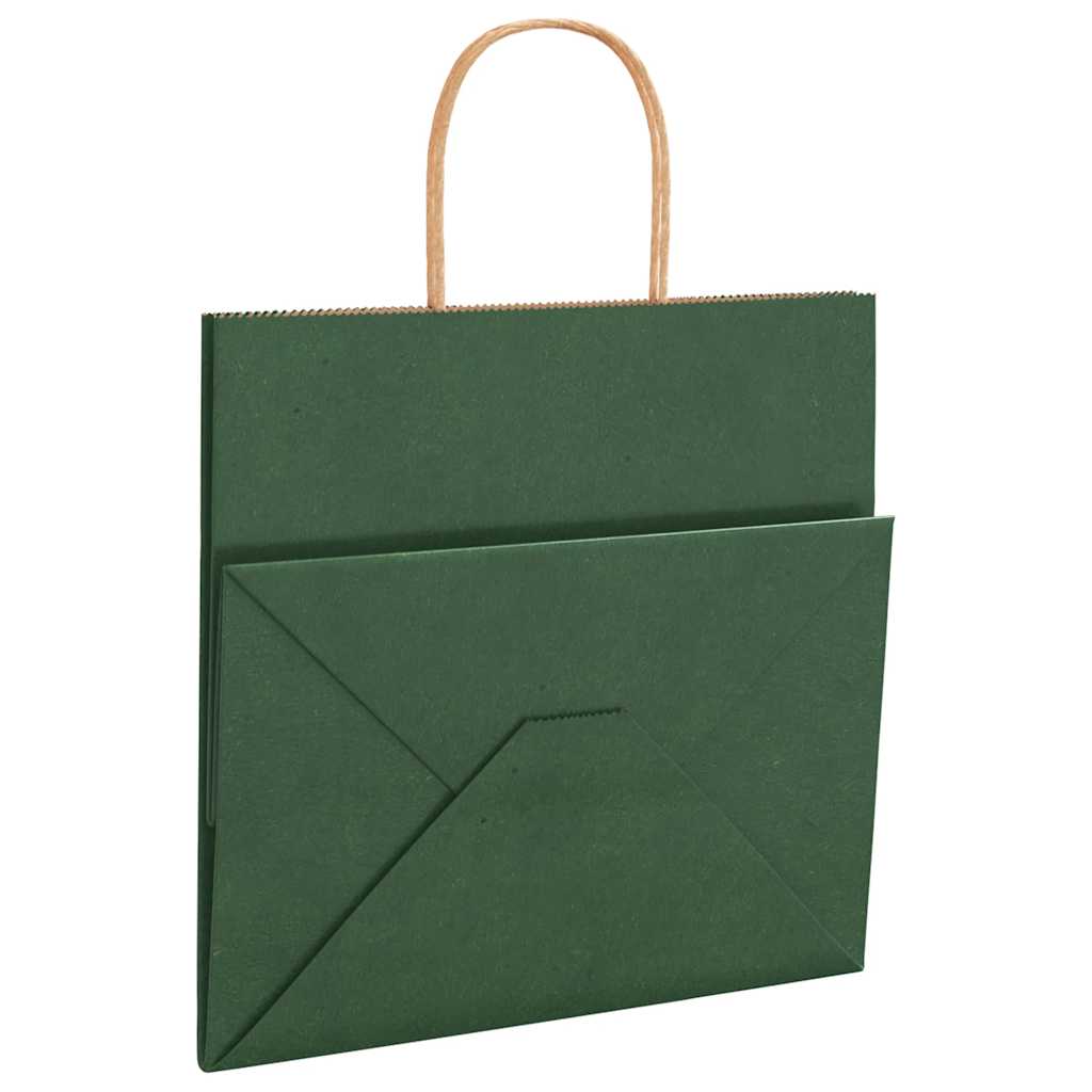 Paper Bags 250 pcs with Handles Green 26x17x25 cm