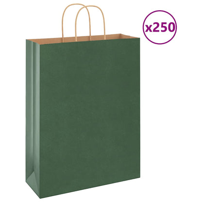 Paper Bags 250 pcs with Handles Green 32x12x42 cm