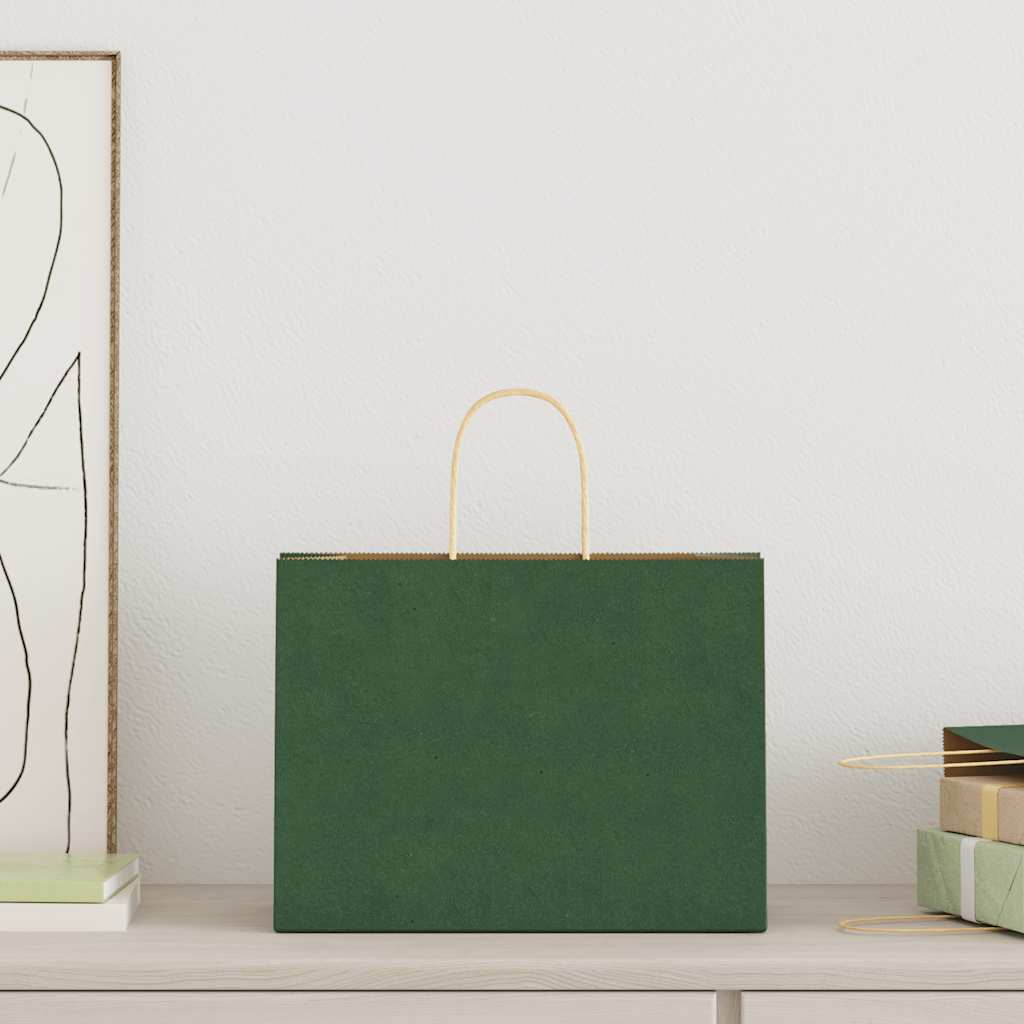 Paper Bags 250 pcs with Handles Green 32x17x25 cm