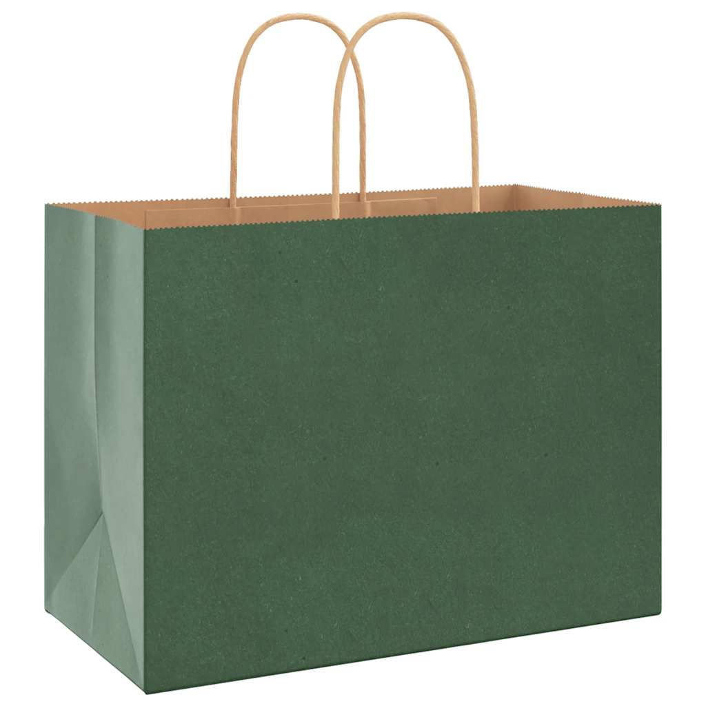 Paper Bags 250 pcs with Handles Green 32x17x25 cm