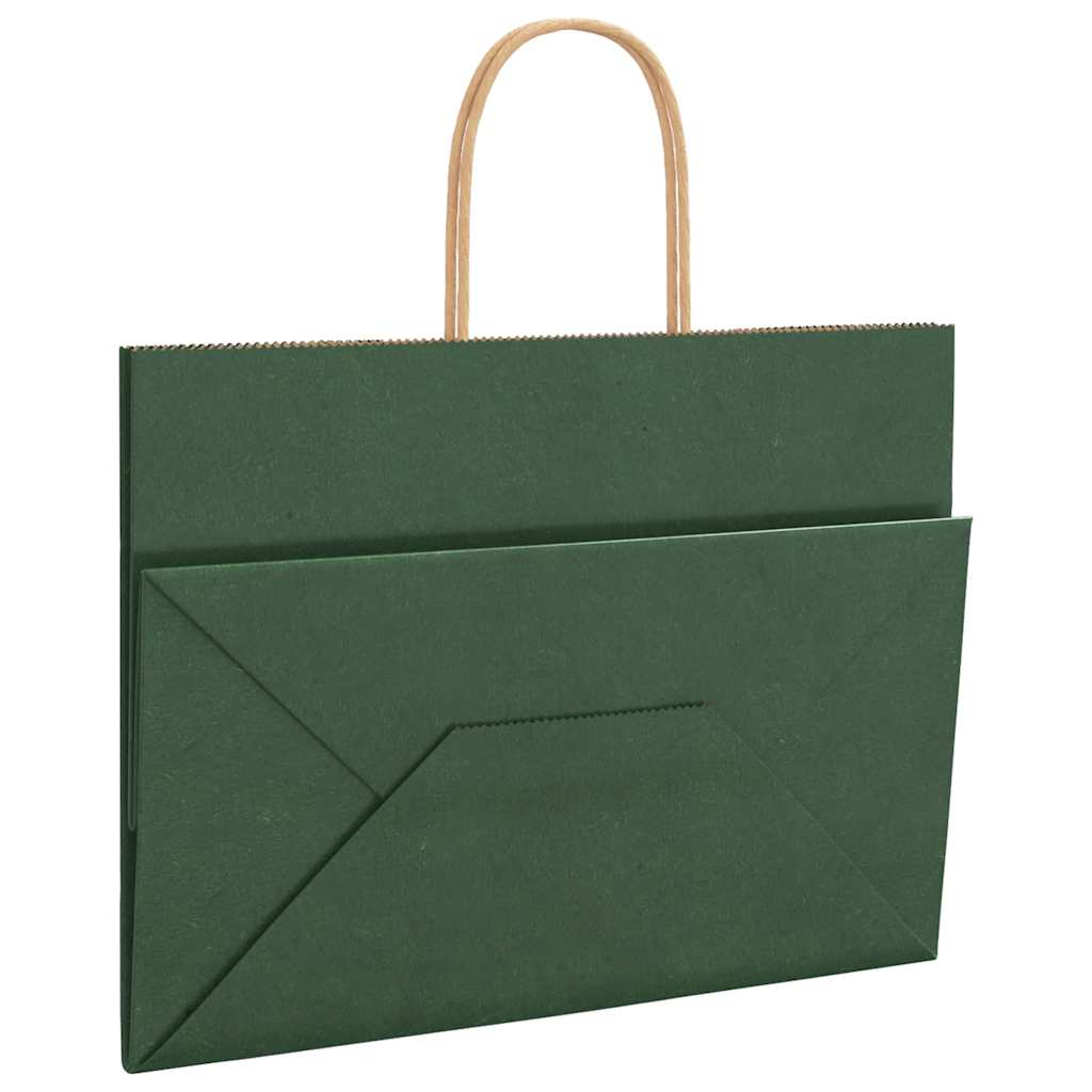 Paper Bags 250 pcs with Handles Green 32x17x25 cm