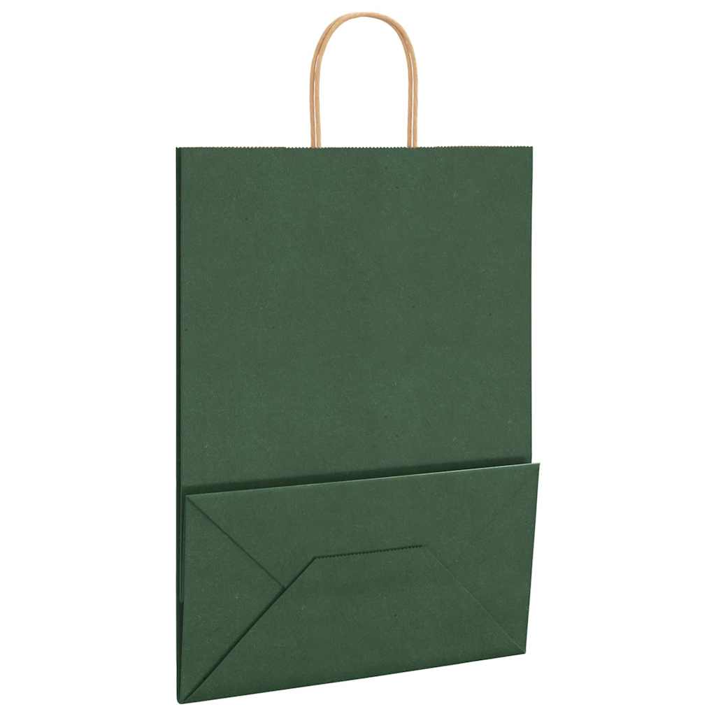 Paper Bags 250 pcs with Handles Green 32x17x44 cm