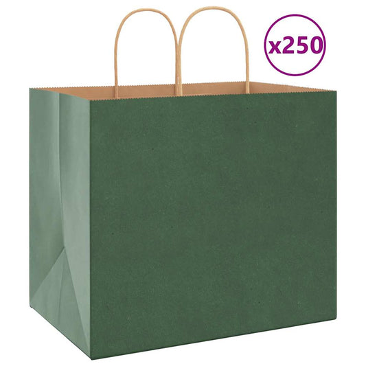 Paper Bags 250 pcs with Handles Green 32x22x28 cm