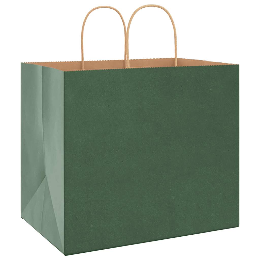Paper Bags 250 pcs with Handles Green 32x22x28 cm