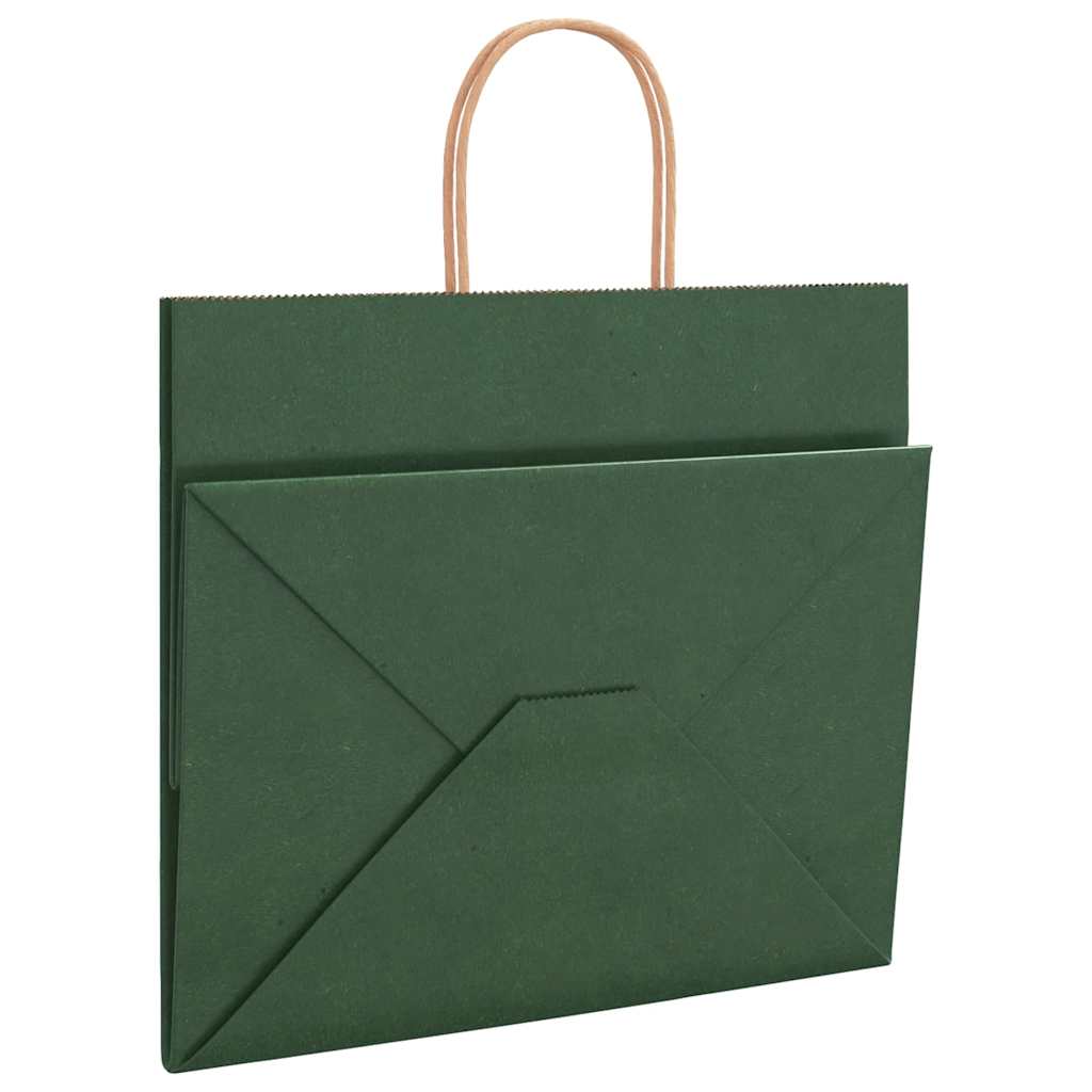 Paper Bags 250 pcs with Handles Green 32x22x28 cm