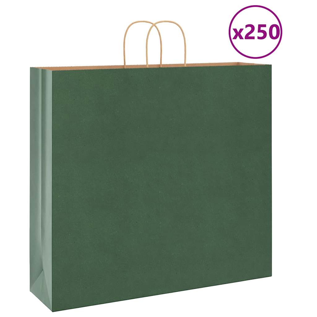 Paper Bags 250 pcs with Handles Green 54x15x49 cm