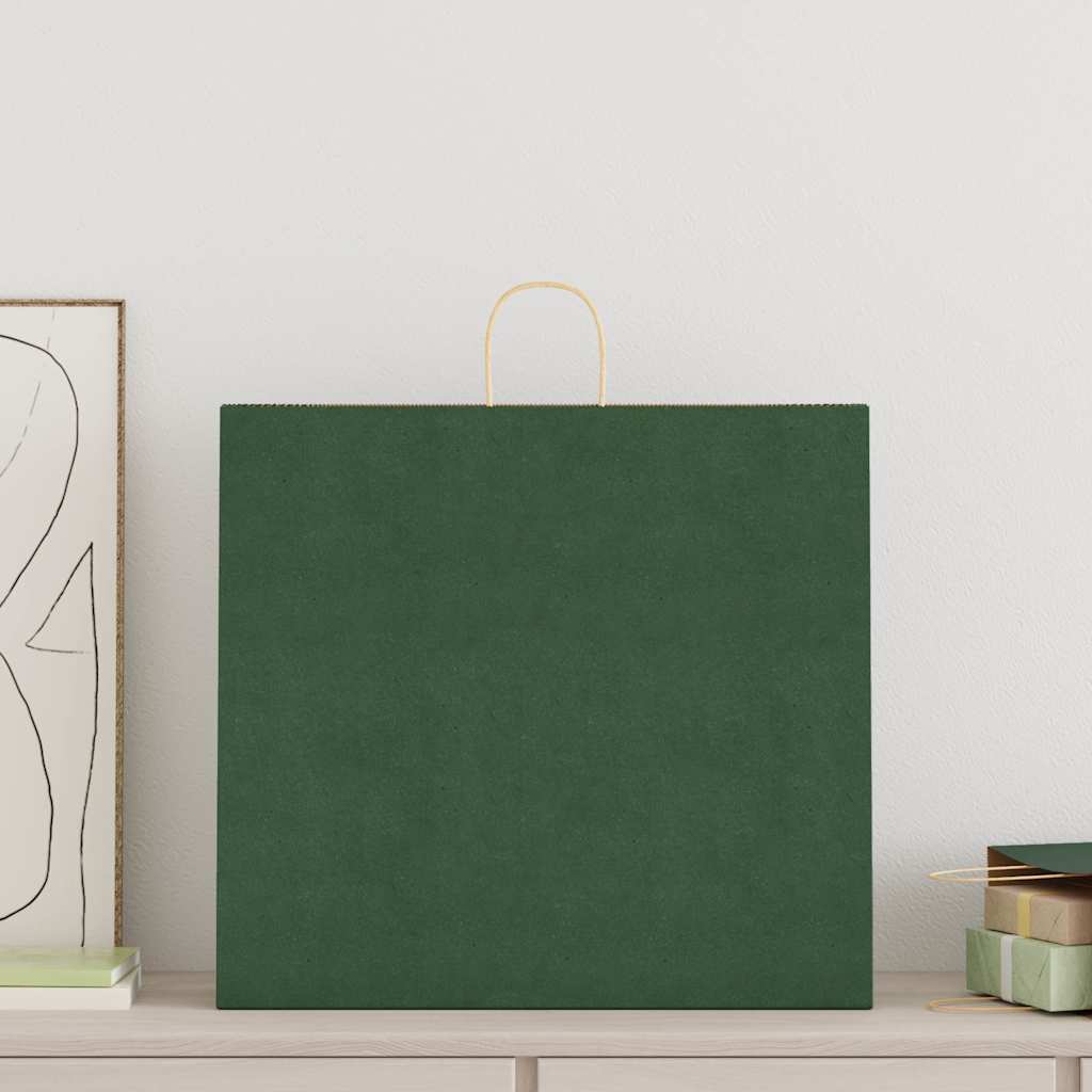 Paper Bags 250 pcs with Handles Green 54x15x49 cm