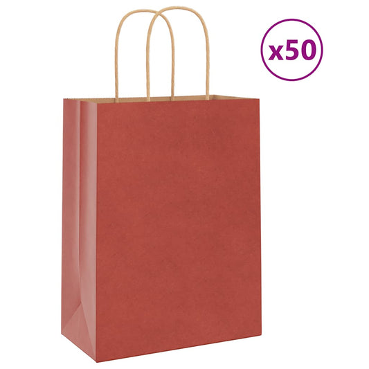 Paper Bags 50 pcs with Handles Red 21x11x28 cm