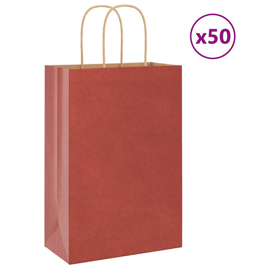 Paper Bags 50 pcs with Handles Red 21x11x31 cm