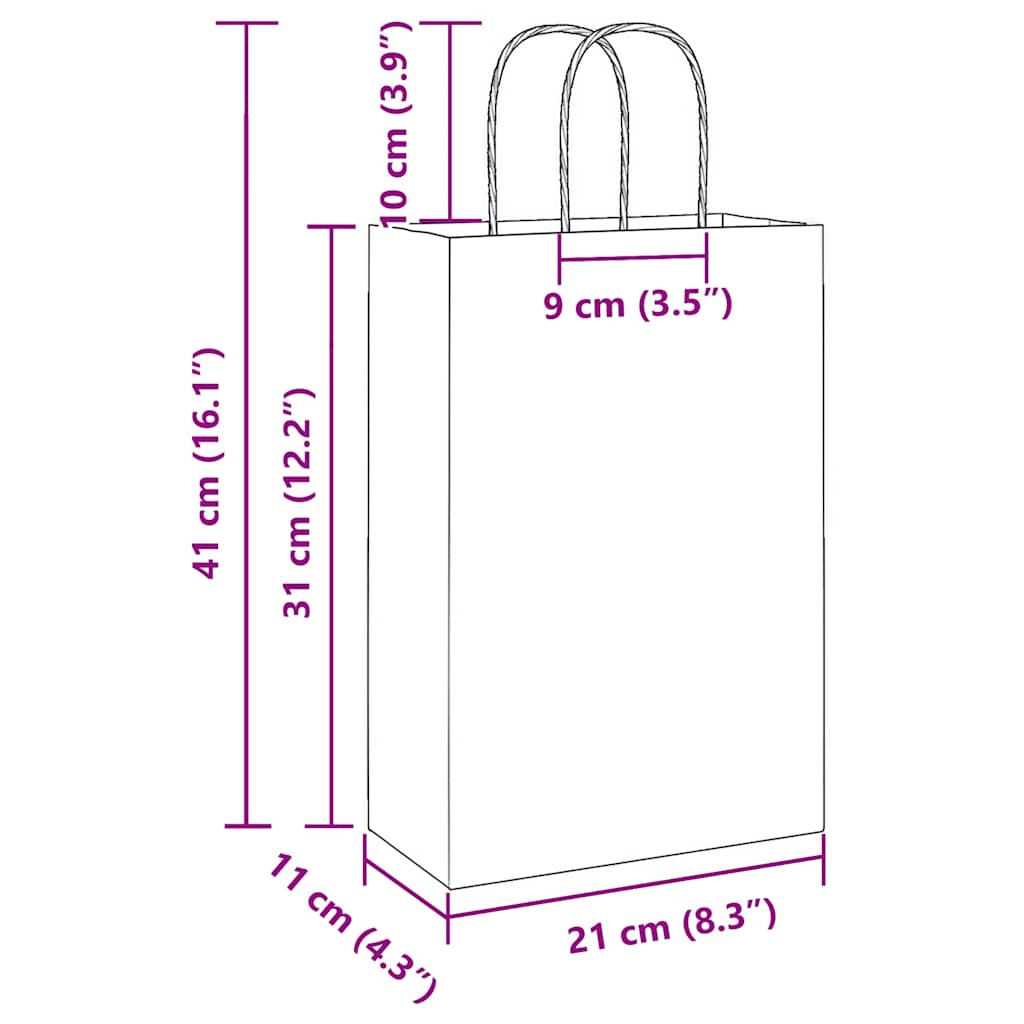 Paper Bags 50 pcs with Handles Red 21x11x31 cm